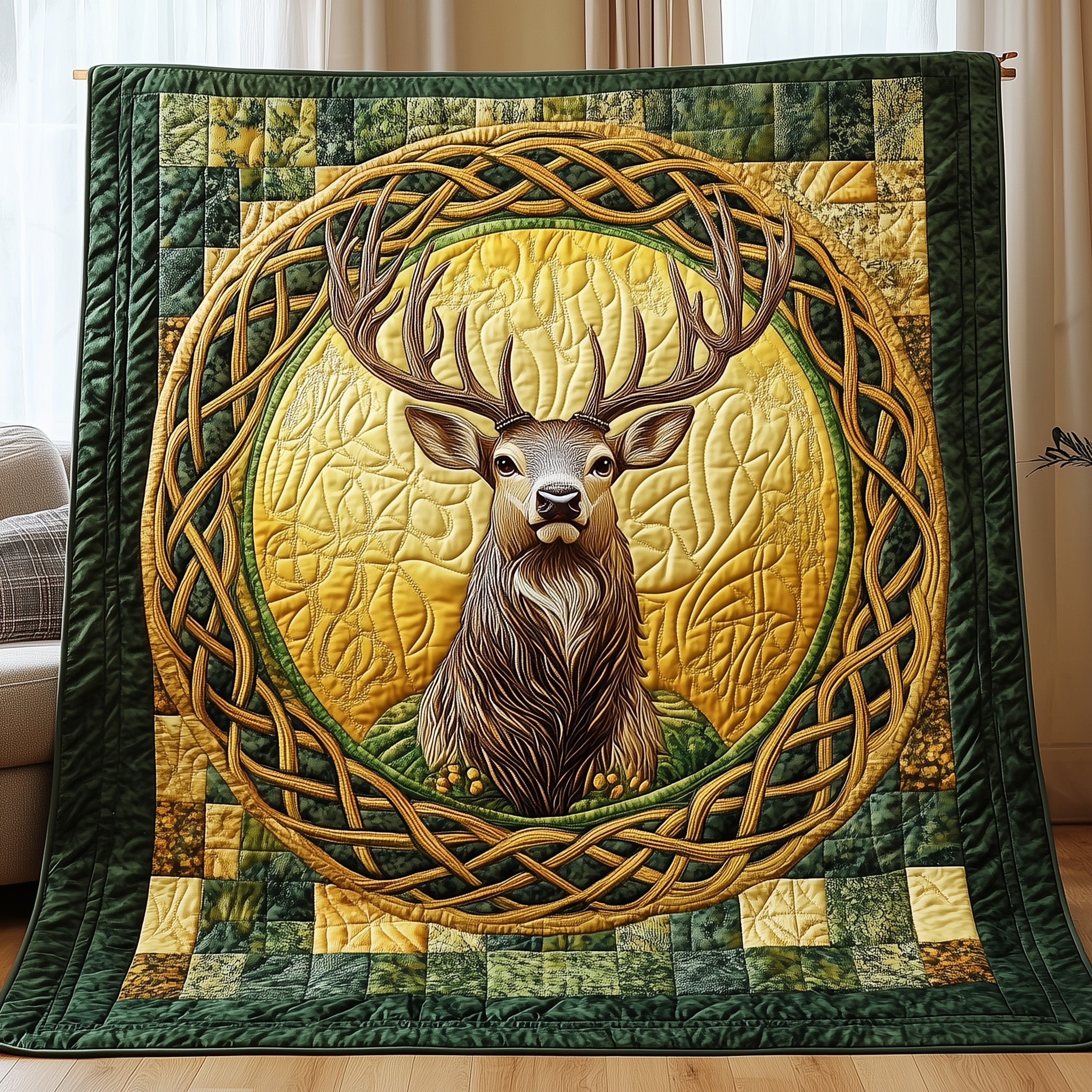 Antler Majesty Deer Head Forest Quilted Blanket Deer Outdoors Lover Fleece Blanket Gift For Dad