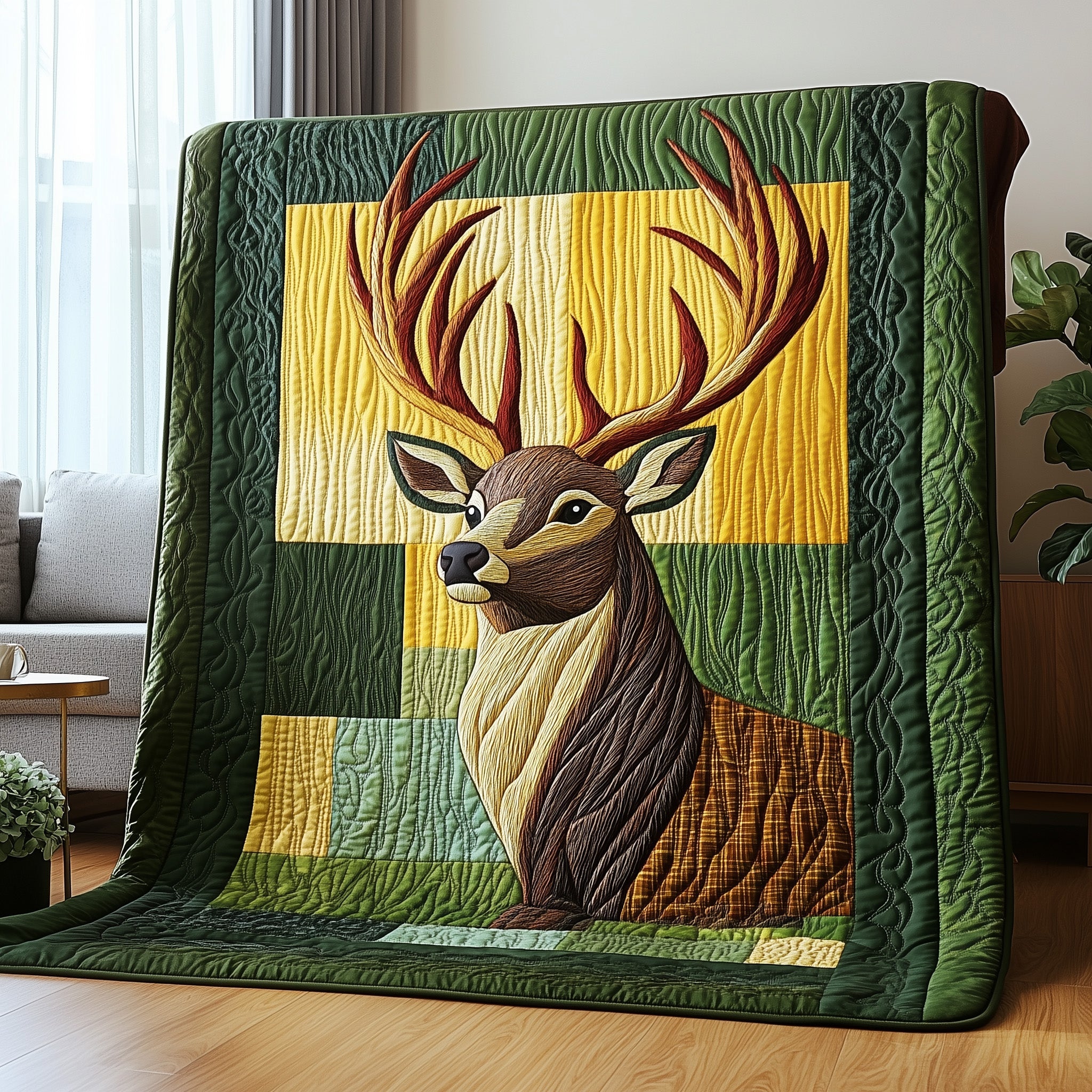 Antler Majesty Deer Head Nature Quilted Blanket Rustic Cabin Interior Fleece Blanket Gift For Dad
