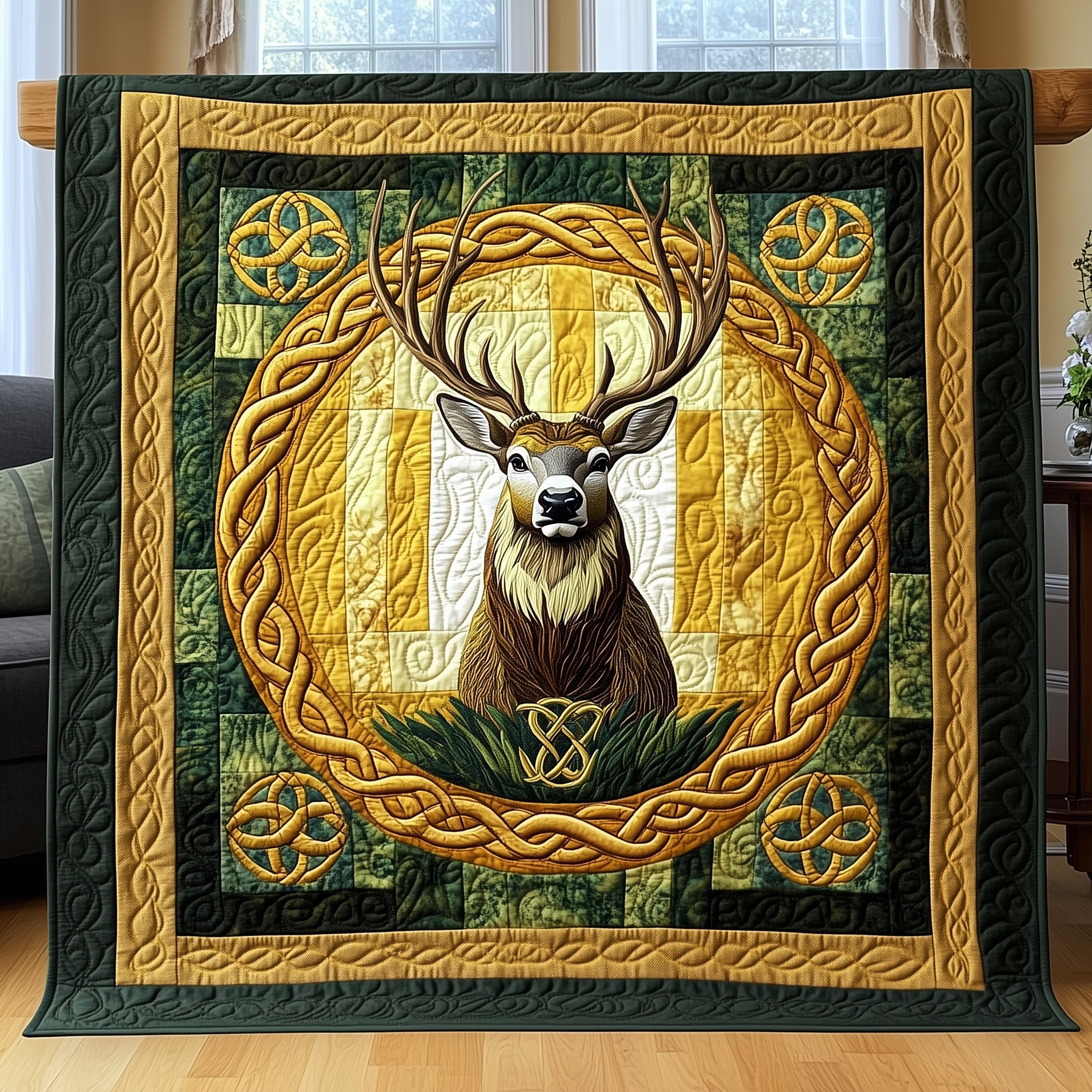 Antler Majesty Deer Head Rustic Quilted Blanket Hunter Outdoors Gift Fleece Blanket Gift For Dad
