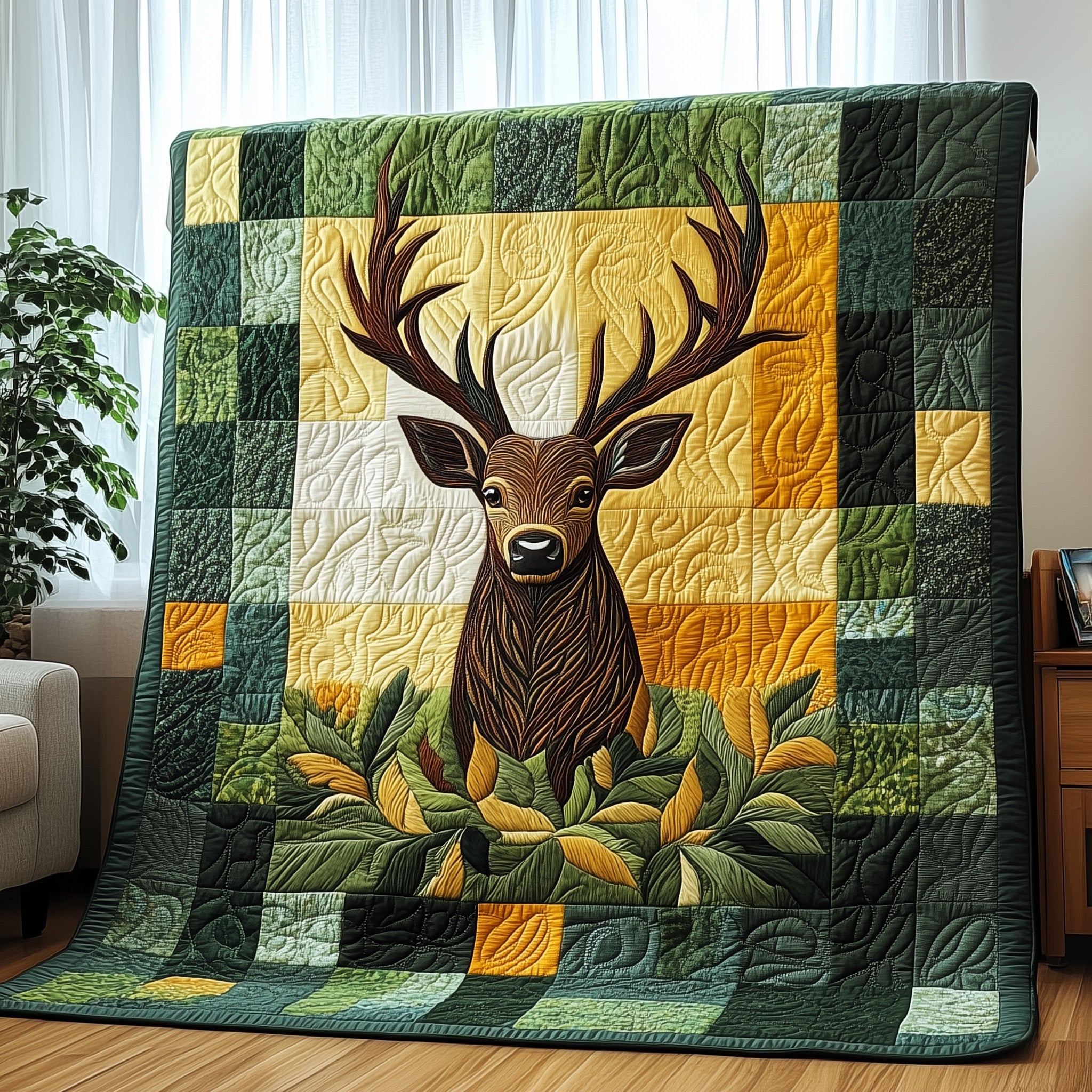 Antler Majesty Deer Head Wildlife Quilted Blanket Hunter Cabin Fleece Blanket Gift For Dad
