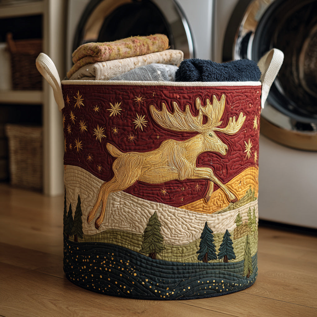Antler Moose Quilted Laundry Basket Cozy Quilted Laundry Basket Gift for New Homeowners