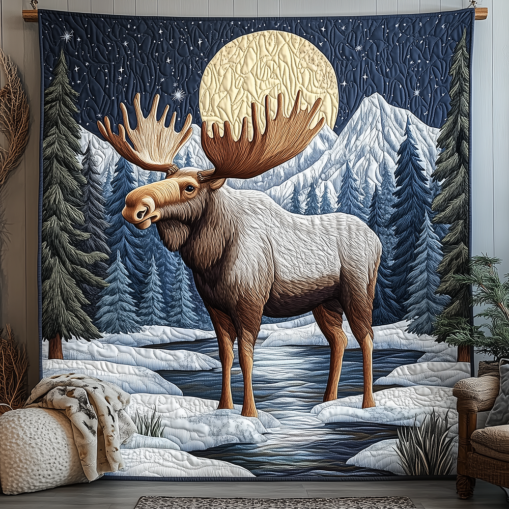 Antlers In Frost Wildlife Forest Quilted Blanket Outdoors Cabin Fleece Blanket Gift For Dad