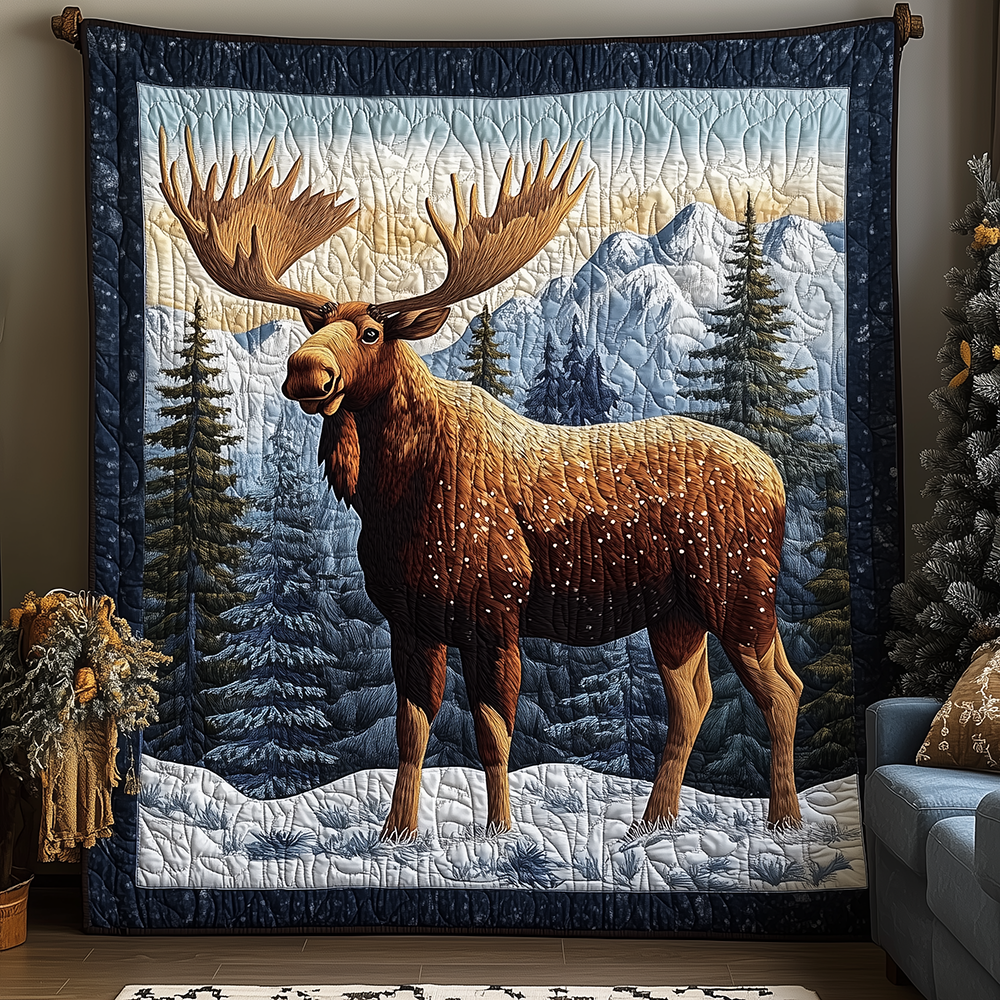 Antlers In Frost Wildlife Rustic Quilted Blanket Forest Lodge Theme Fleece Blanket Gift For Dad