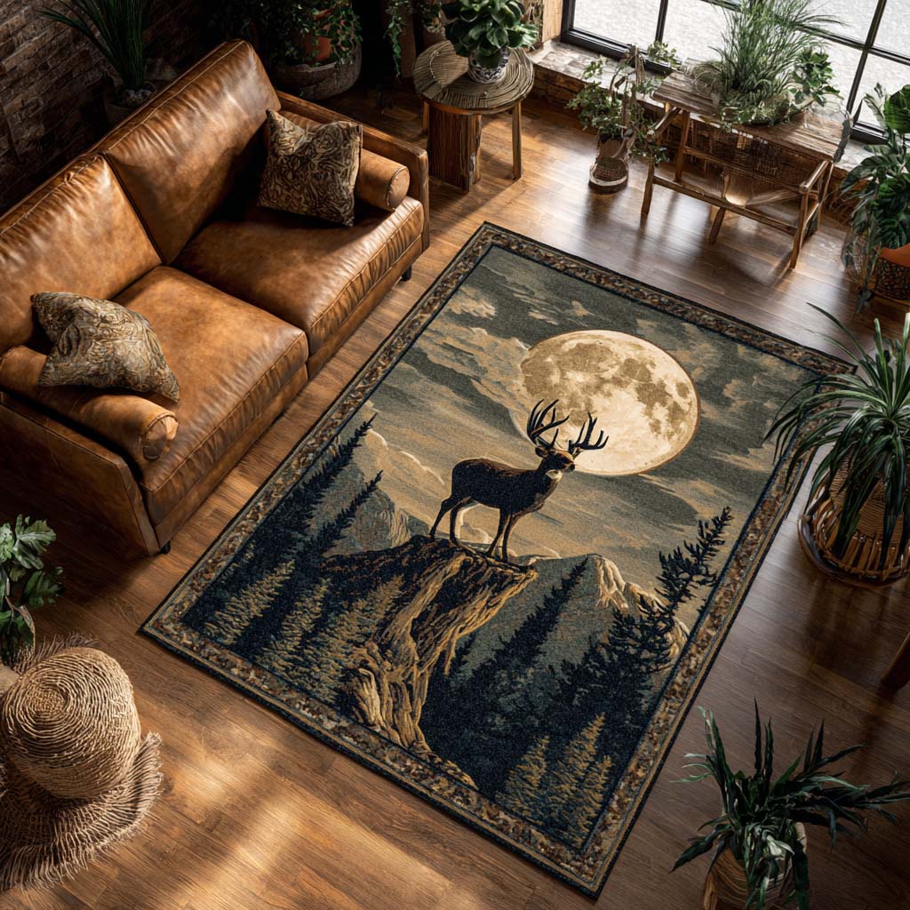 Antlers in the Moonlight Area Rug Living Room Rugs Xmas Gifts For Family