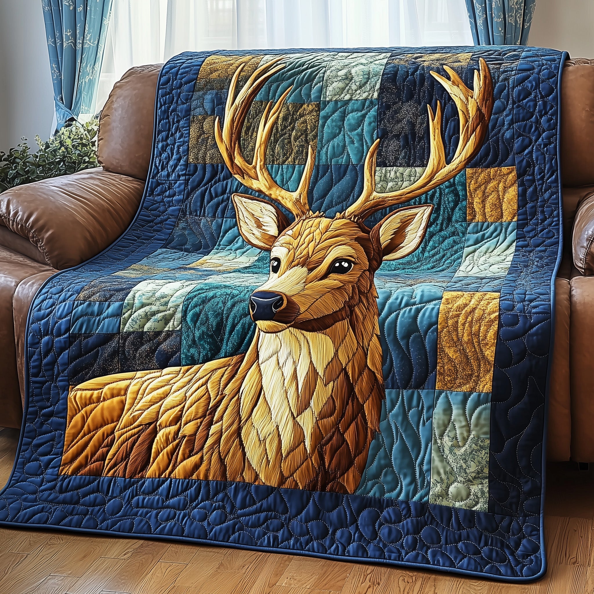 Antlers Of Gold Wildlife Deer Quilted Blanket Golden Deer Hunter Fleece Blanket Gift For Dad