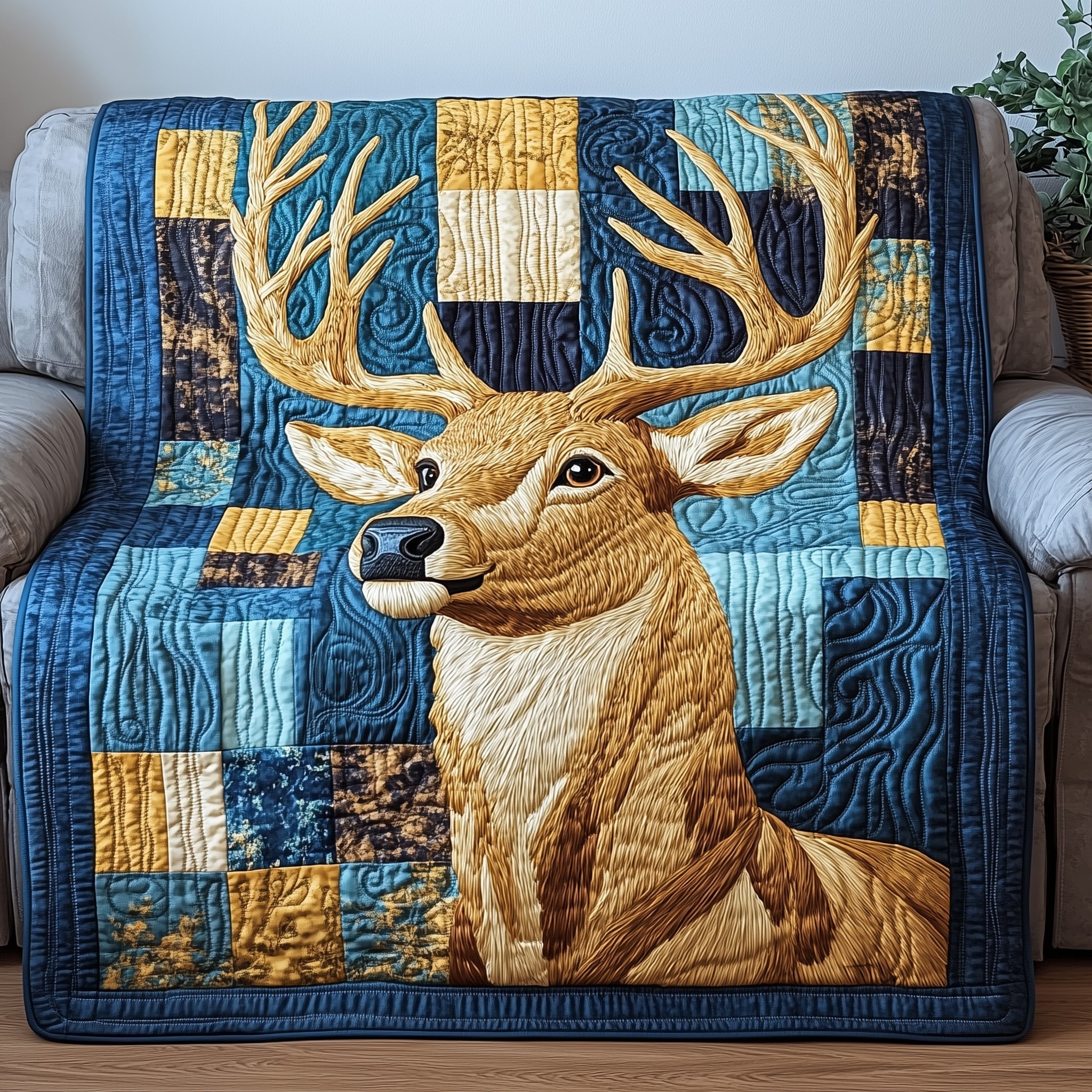Antlers Of Gold Wildlife Nature Quilted Blanket Gold Wildlife Lover Fleece Blanket Gift For Dad