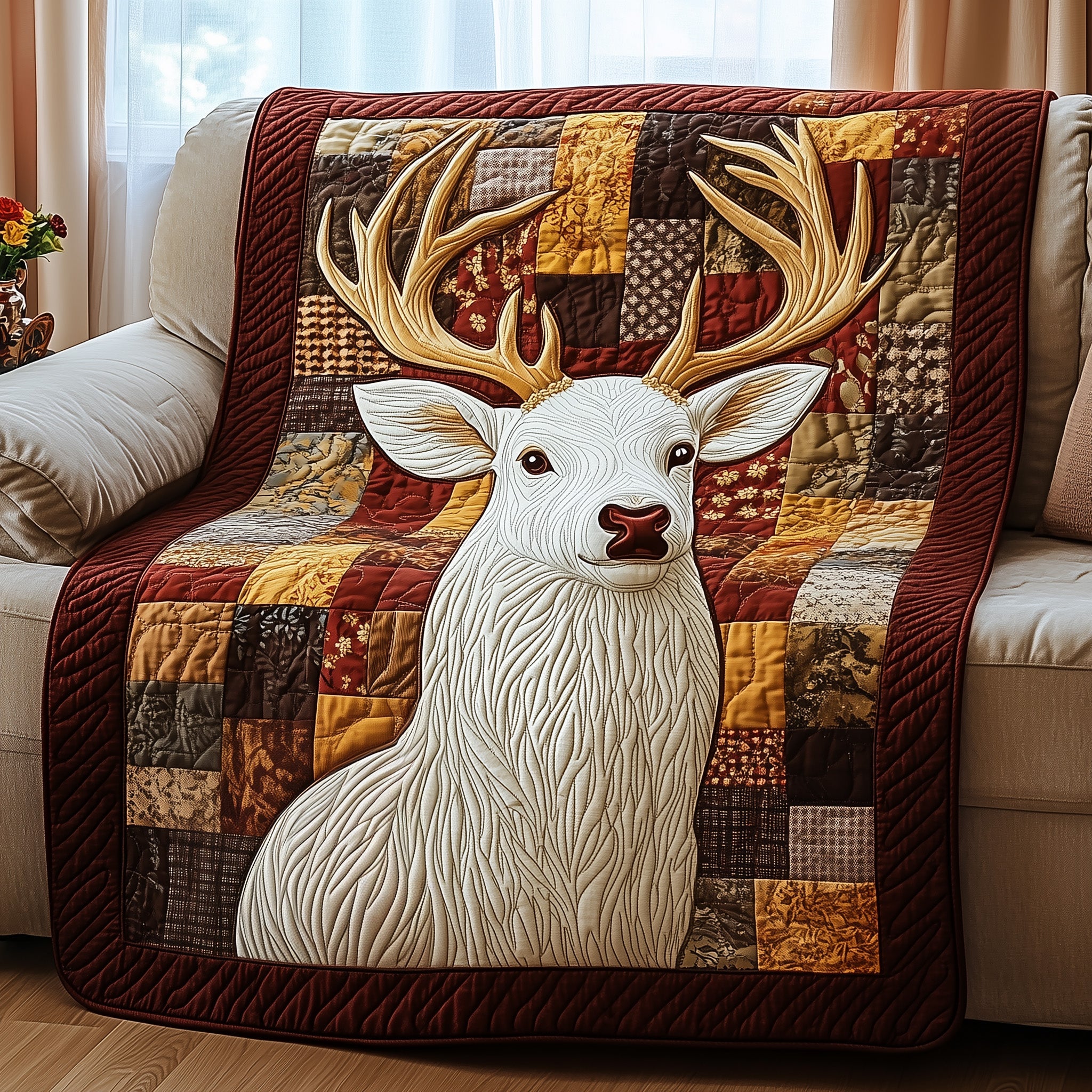 Antlers Of Gold Wildlife Rustic Quilted Blanket Luxury Outdoors Gift Fleece Blanket Gift For Dad