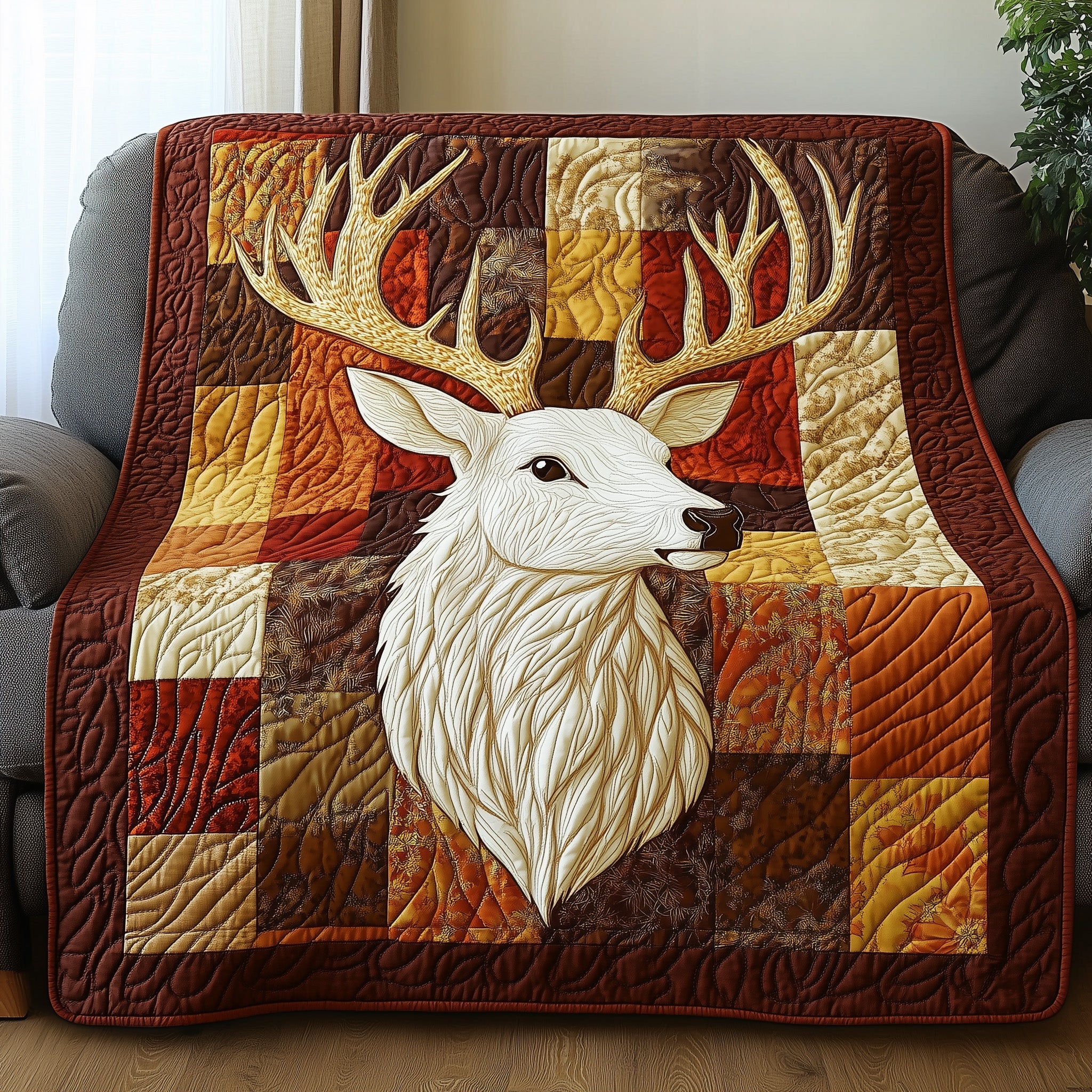 Antlers Of Gold Wildlife Vintage Quilted Blanket Retro Deer Hunter Fleece Blanket With Gift For Dad