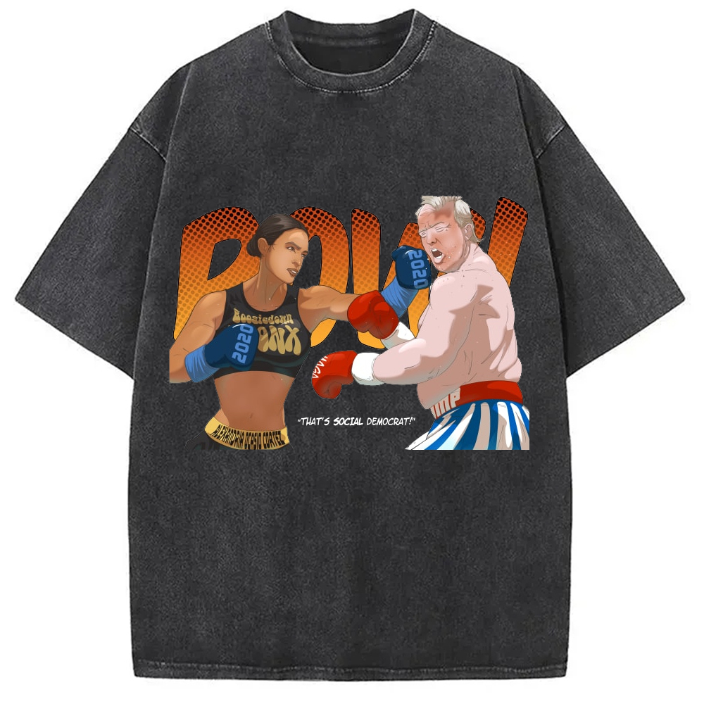 AOC vs Trump Washed T-Shirt Funny Graphic Gift For Friends Gifts For BFF