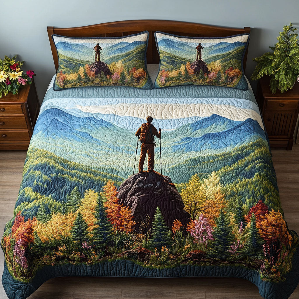 Appalachian Trek Quilted Bedding Set Bed Room Decoration Hiking Gifts For Him