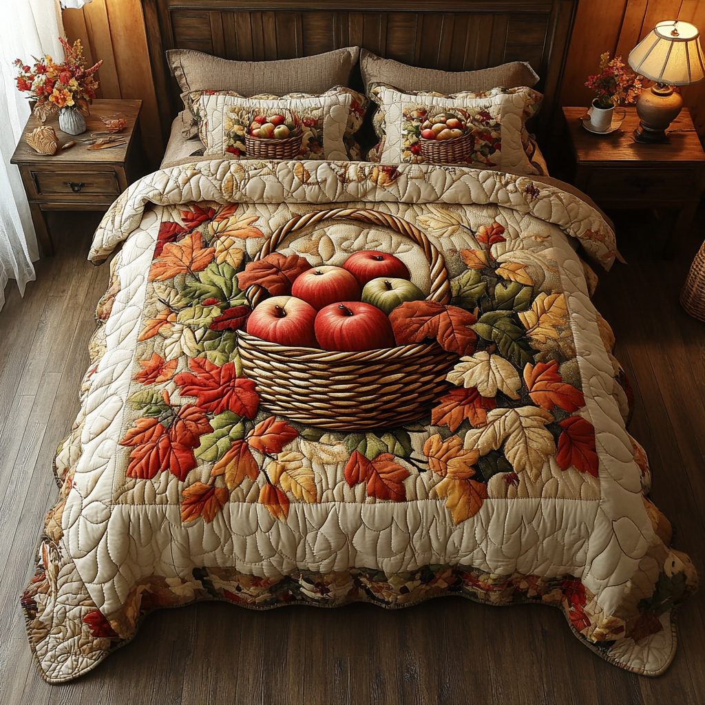 Apple Harvest Quilted Bedding Set Unique Bed Sheet Set Autumn Presents