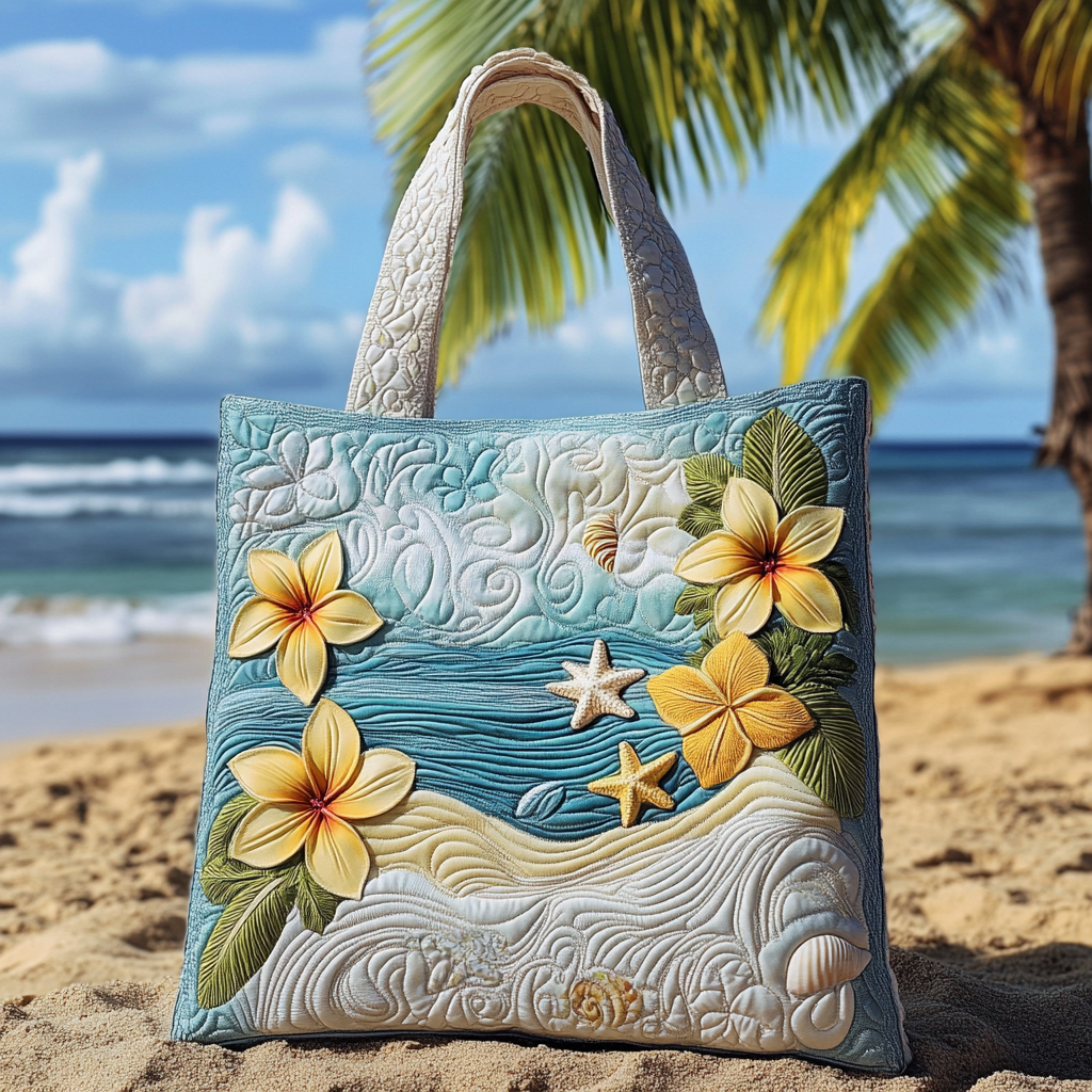 Aqua Bloom Quilted Tote Bag Best Christmas Gifts For Beach Lovers