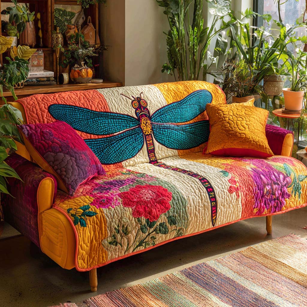 Aqua Breeze Rest Quilted Sofa Cover Living Room Decorations Cute Dragonfly Lover Ideas For Gifts