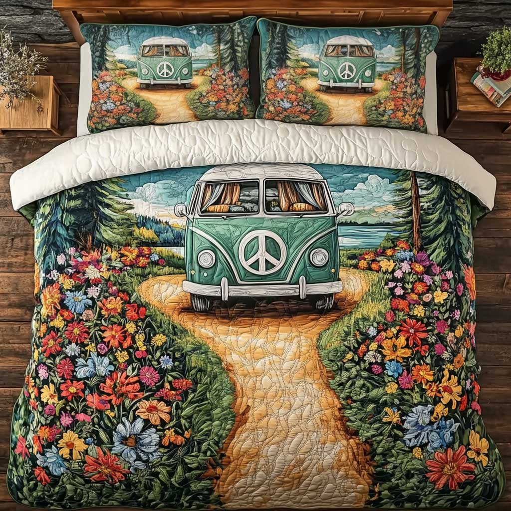 Aqua Camper Van Quilted Bedding Set Duvet Cover Bedspread Gifts For Sister