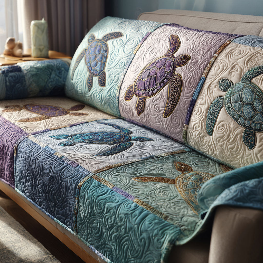 Aqua Drift Quilted Sofa Cover Living Room Decorations Gift Ideas For Sea Turtle Lovers