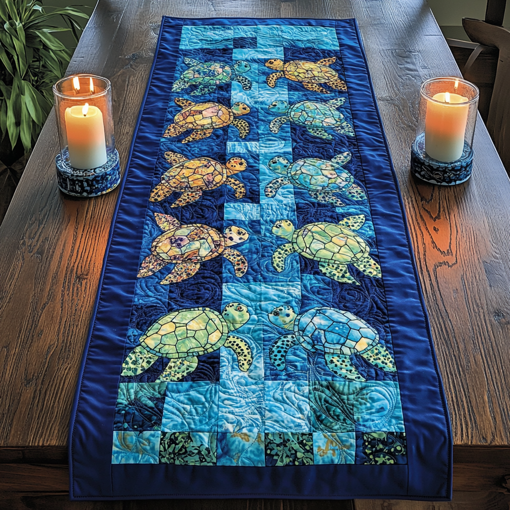 Aqua Drift Quilted Table Runner Dining Table Ideas Turtle Gifts For Adults