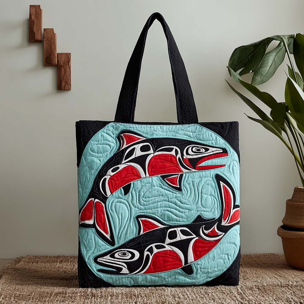 Aqua Flow Quilted Tote Bag Unique Native American Gifts For Women