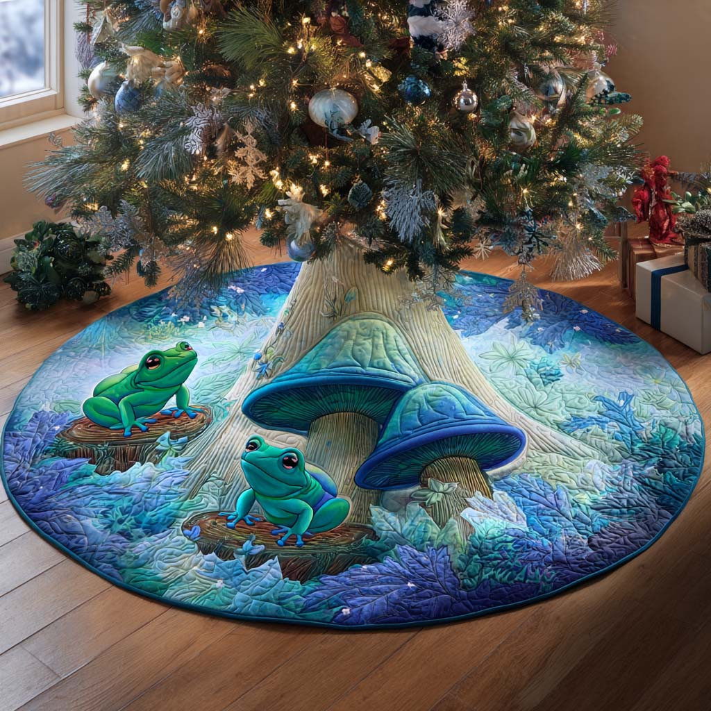 Aqua Frog Haven Quilted Tree Skirt Christmas Tree Skirt Frog Lover Xmas Gifts