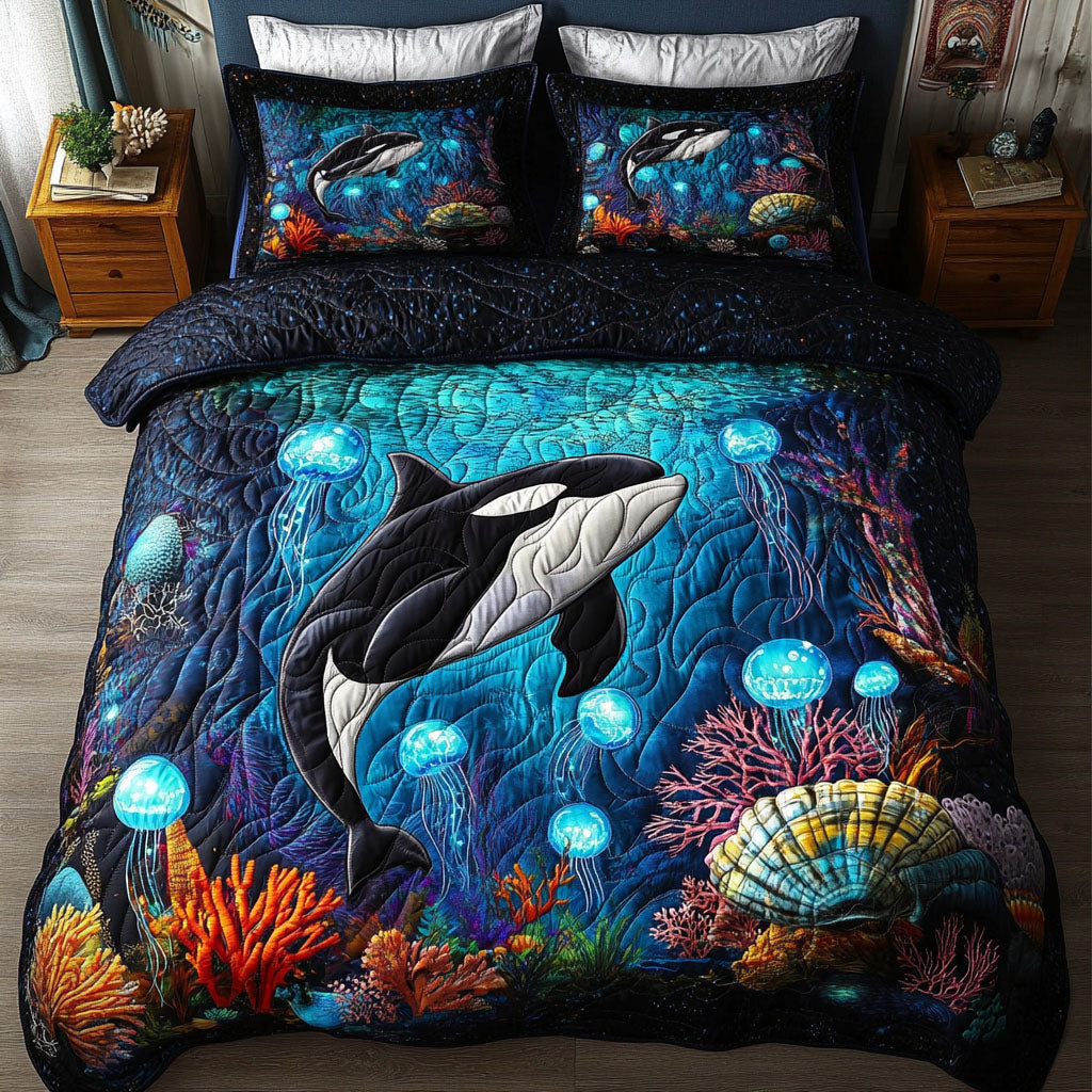 Aqua Ghosts Quilted Bedding Set Unique Bed Sheet Set Whale Themed Gifts