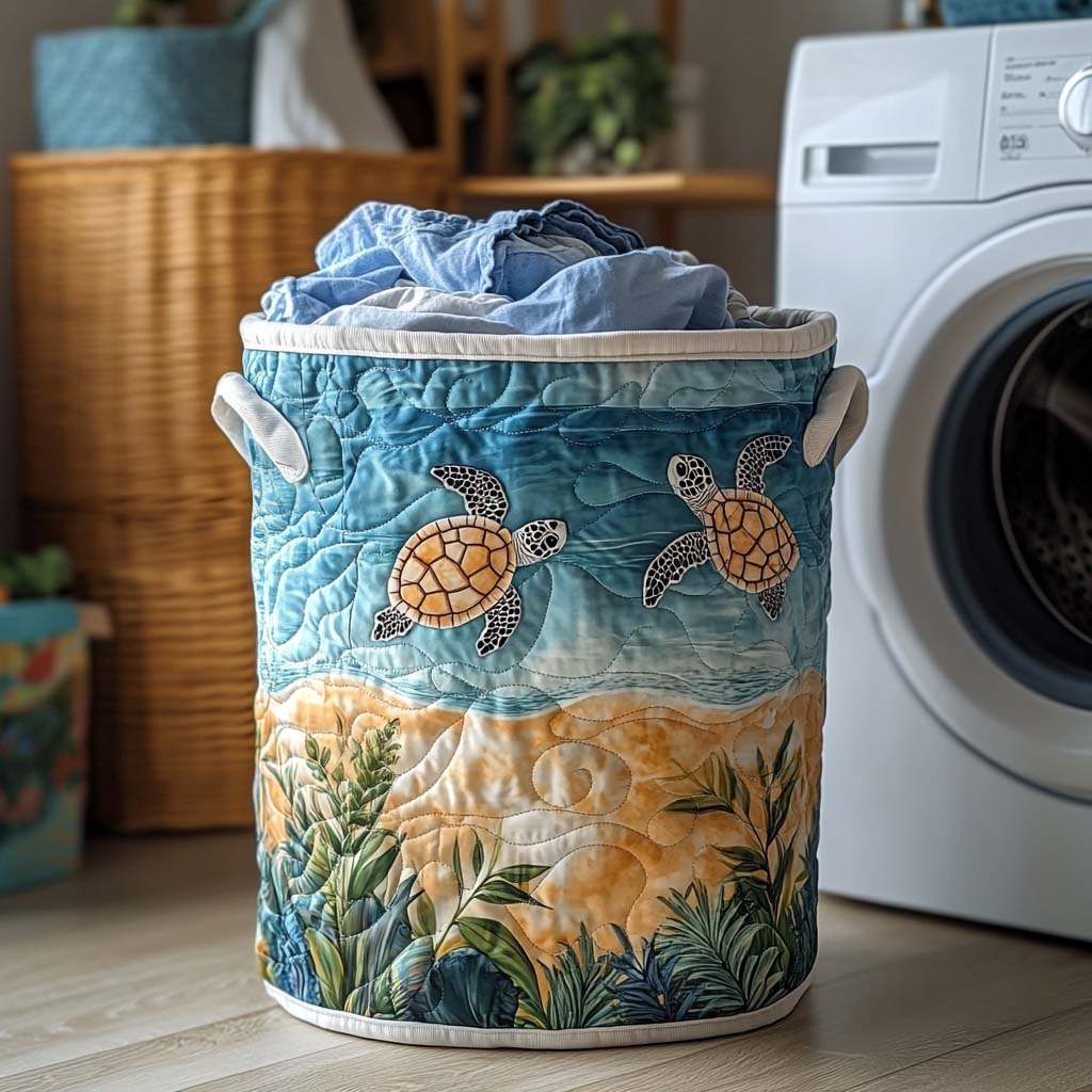 Aqua Glide Quilted Laundry Basket Merch For Friends