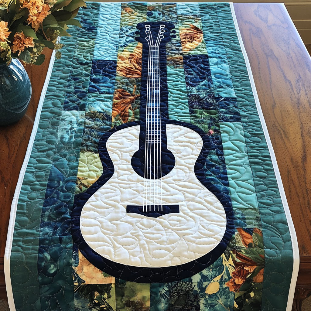 Aqua Harmony Quilted Table Runner Dining Table Decor Gifts For Guitar Lovers