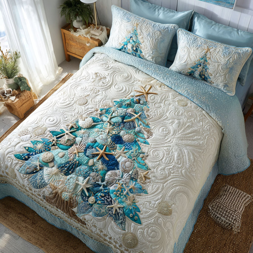 Aqua Holiday Glow Quilted Bedding Set Best Holiday Duvet Covers Christmas Presents For Her