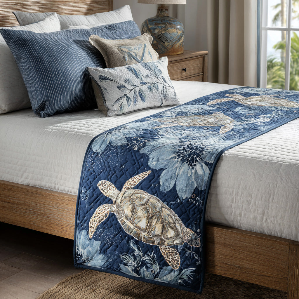 Aqua Journey Quilted Bed Runner Bed Decor Sea Turtle Gifts For Him
