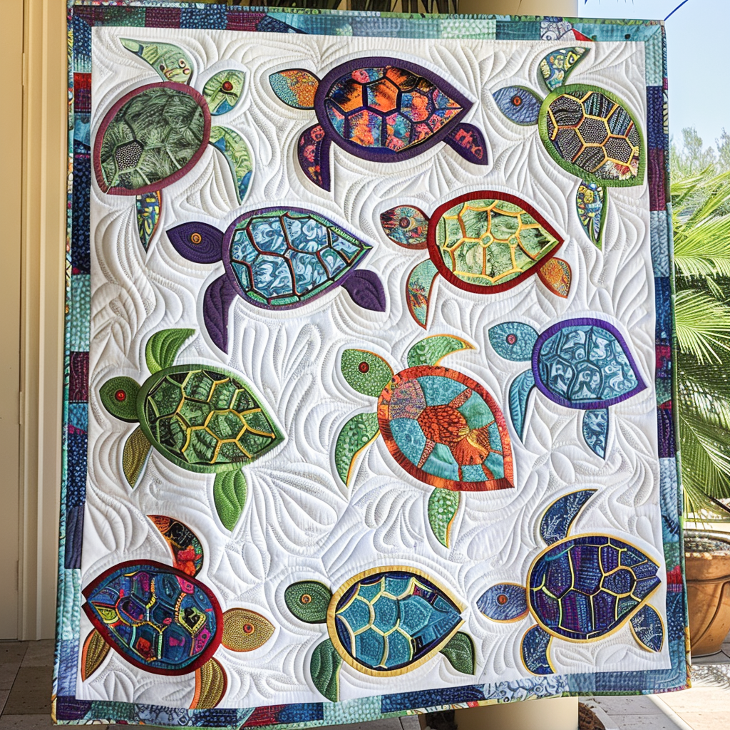 Aqua Life Quilted Blanket Unique Gifts For Turtle Lovers