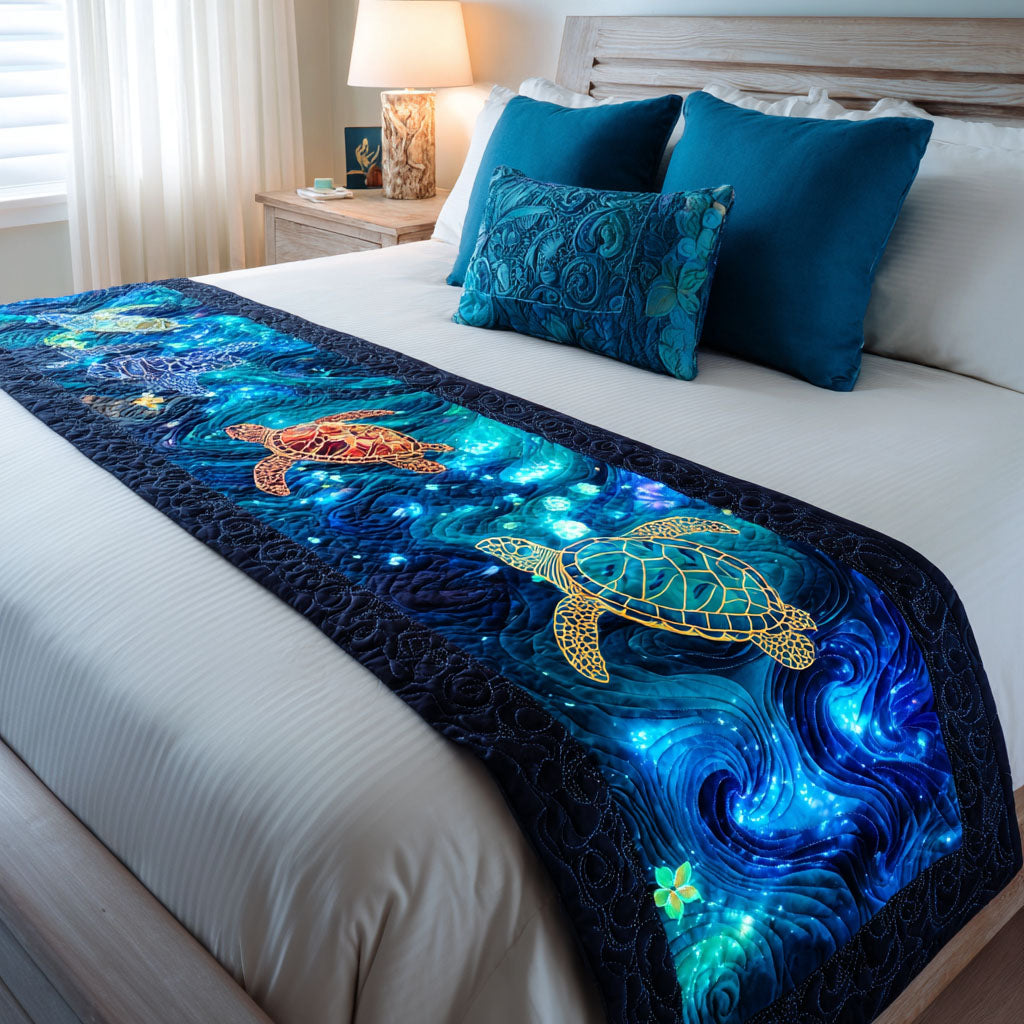 Aqua Nomad Quilted Bed Runner Bed Room Decoration Unique Sea Turtle Gifts