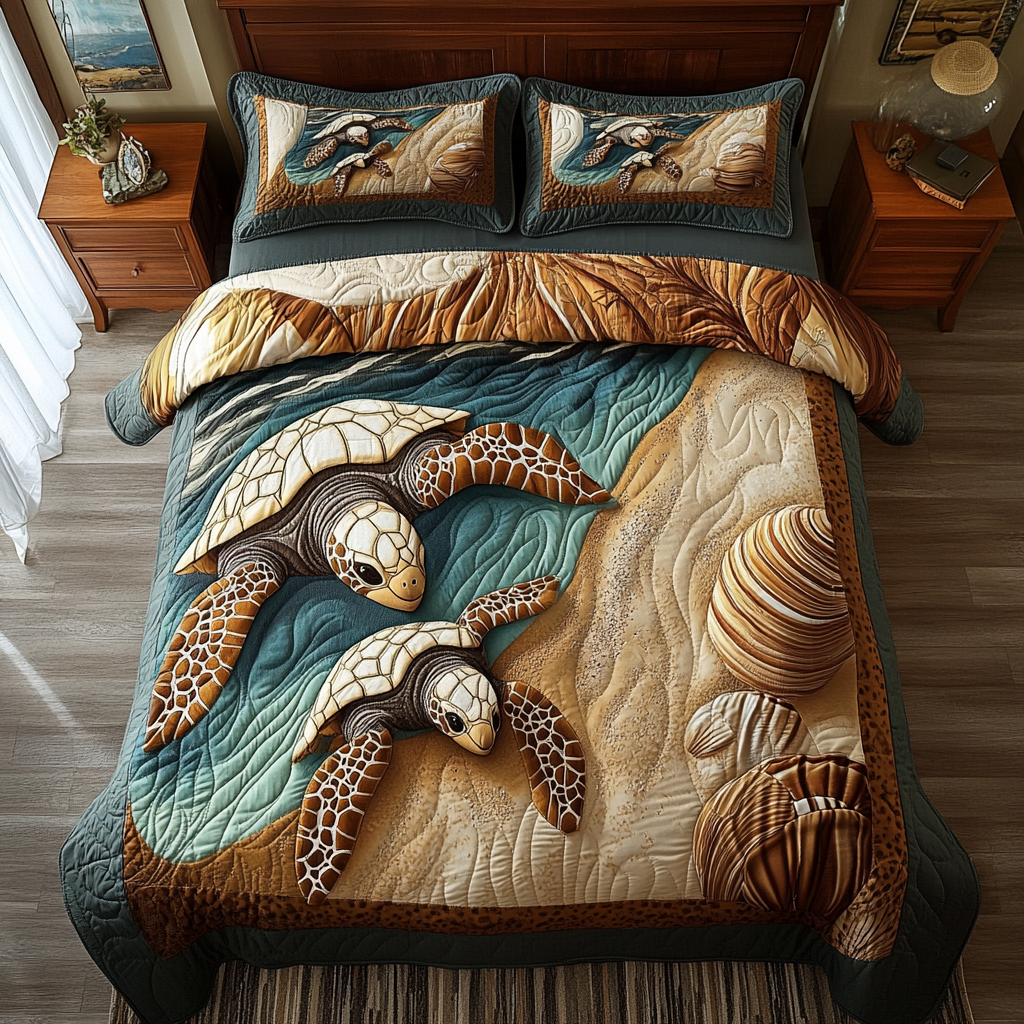 Aqua Nomad Quilted Bedding Set Bedroom Decorations Sea Turtle Gifts For Mom