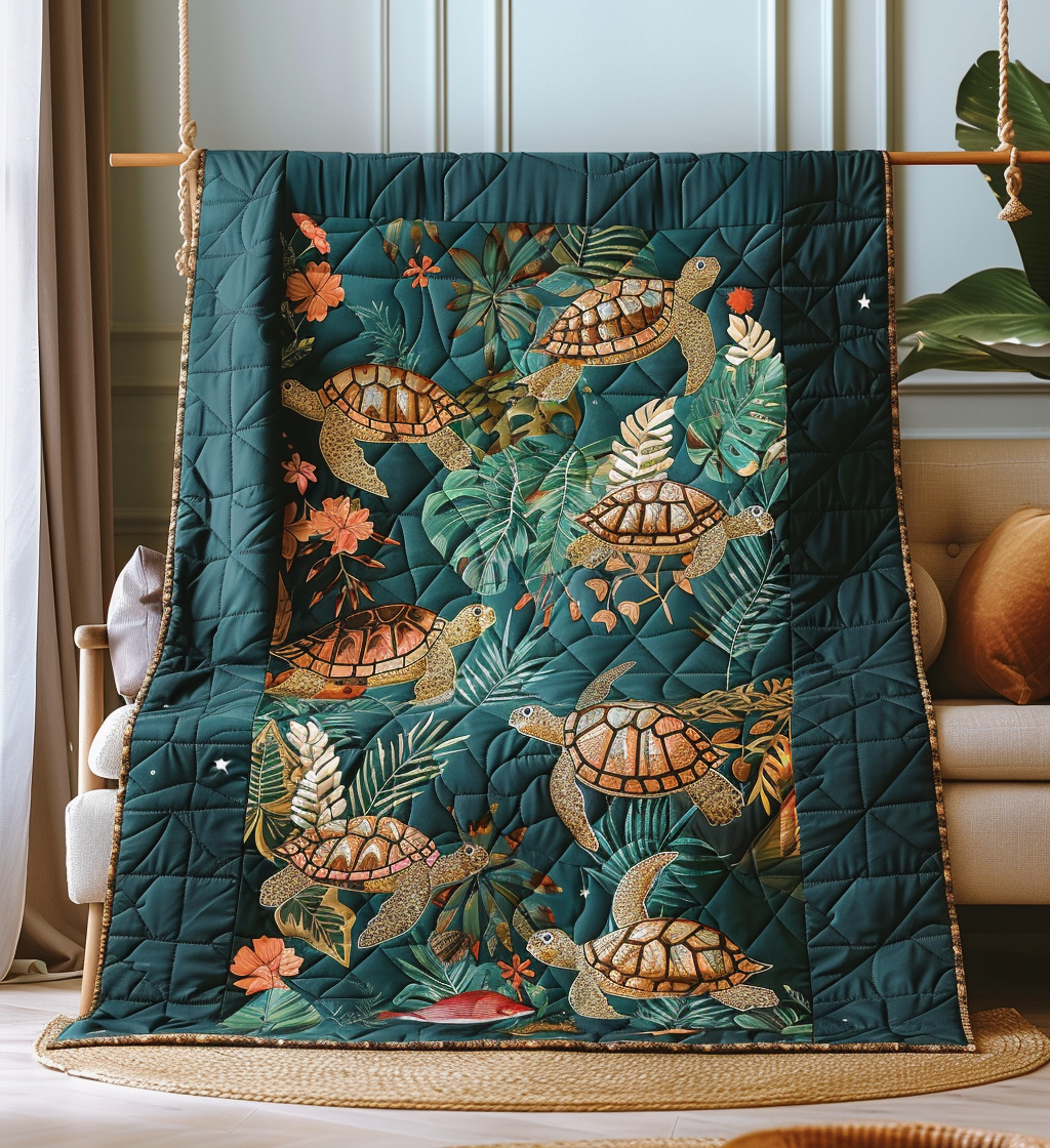 Aqua Oasis Quilted Blanket Gifts For A Turtle Lover