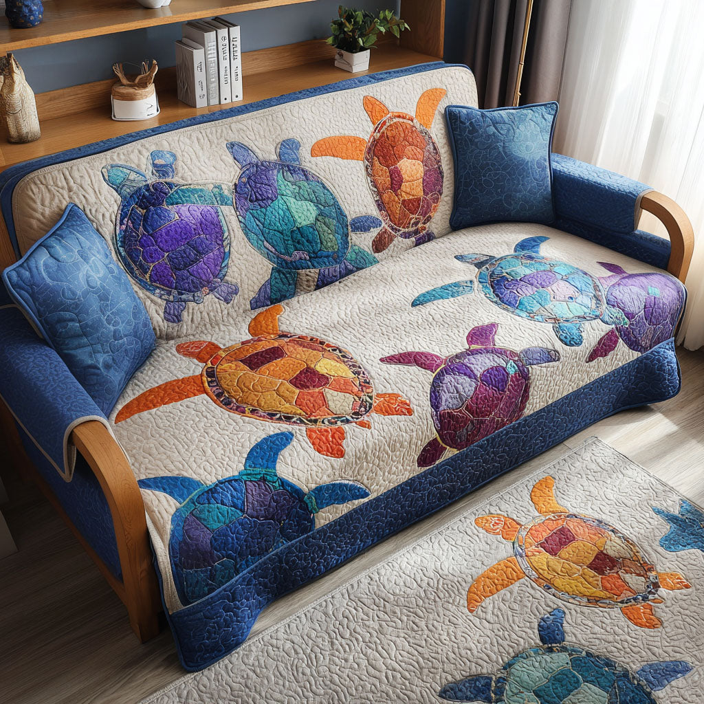 Aqua Radiance Quilted Sofa Cover Couch Protector Sea Turtle Themed Gifts
