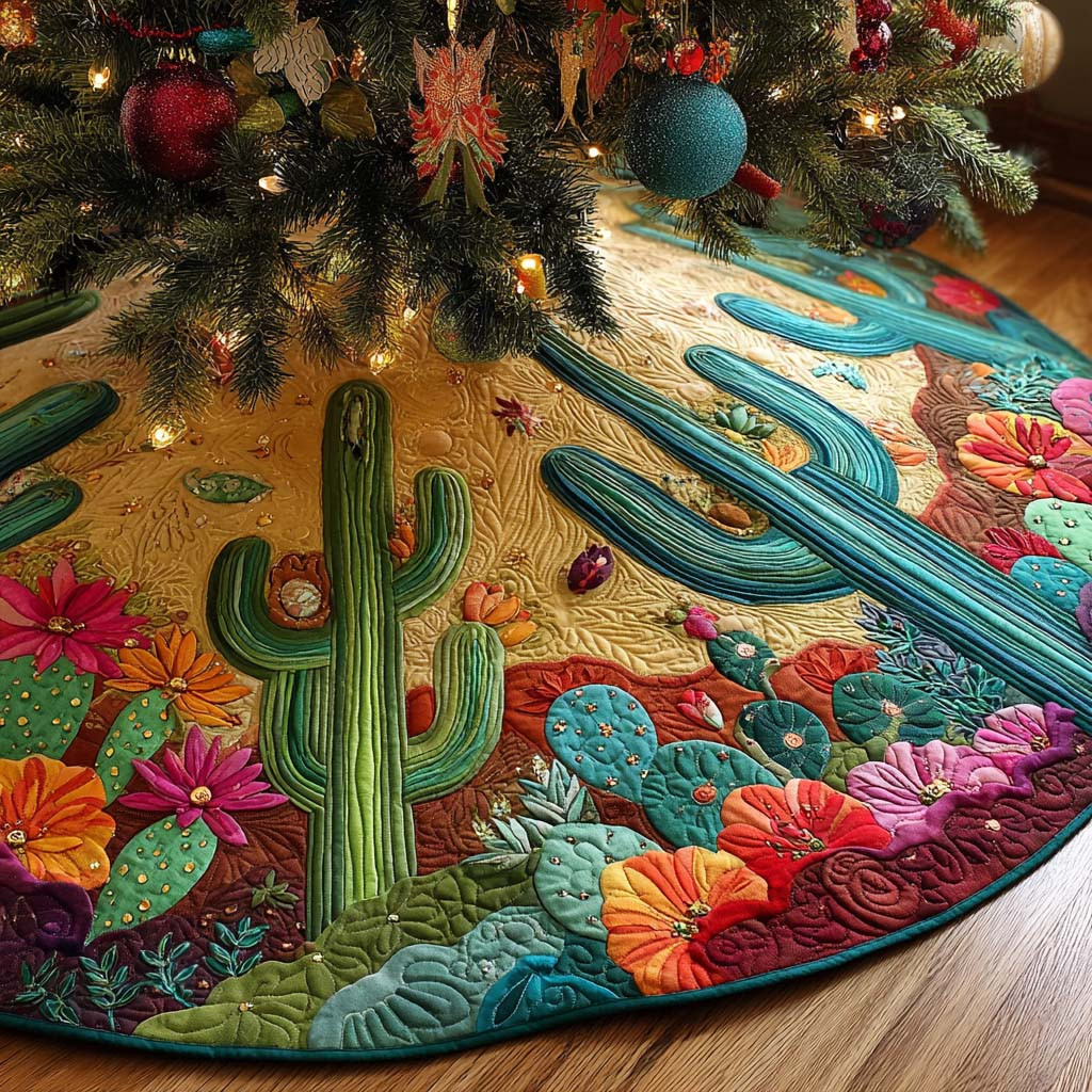 Aqua Ridge Cactus Quilted Tree Skirt Holiday Home Decor Xmas Gifts For Plant Lovers
