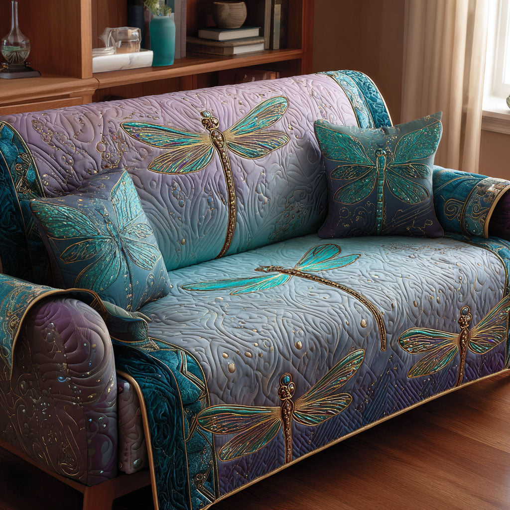Aqua Serenity Quilted Sofa Cover Sofa Chaise Cover Cute Dragonfly Lover Ideas For Gifts