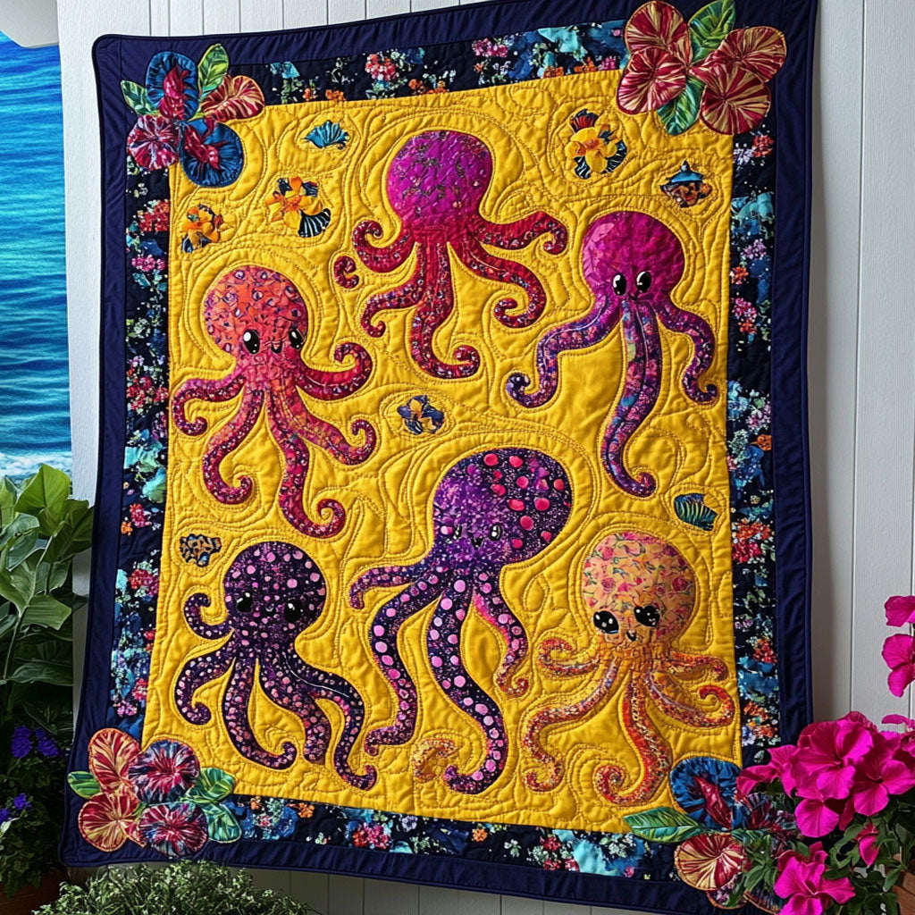 Aqua Tentacles Quilted Blanket Bedroom Decor Christmas Octopus Gifts For Men