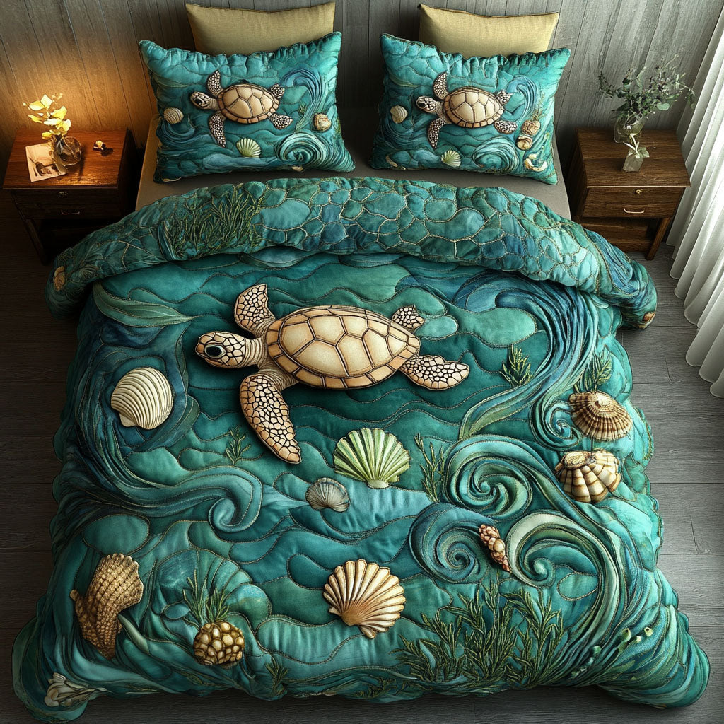 Aqua Turtle Trail Quilted Bedding Set Best Comforter Sets Sea Turtle Gifts For Mom