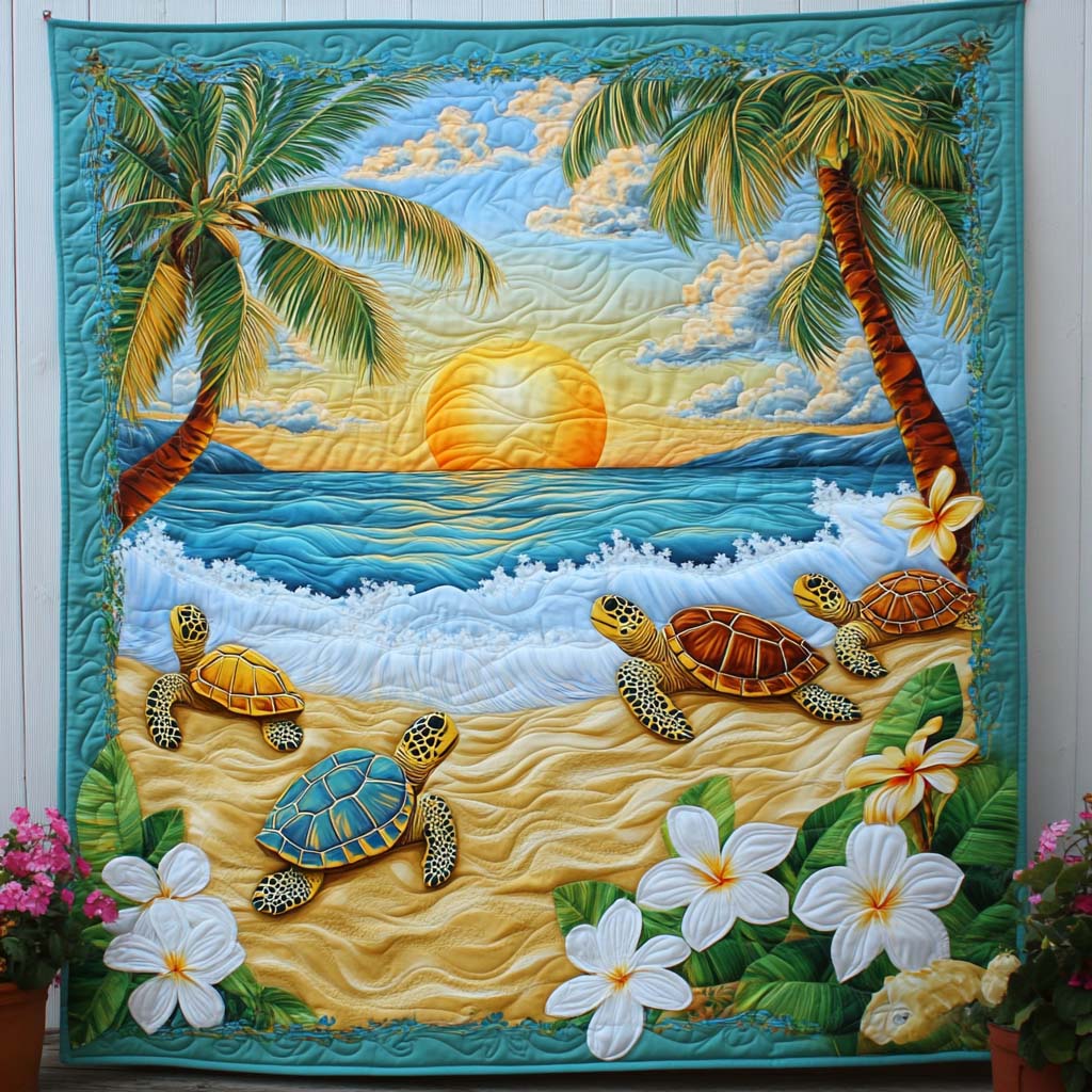 Aqua Turtle Trail Quilted Blanket Bedroom Decor Best Gifts For Ocean Lovers