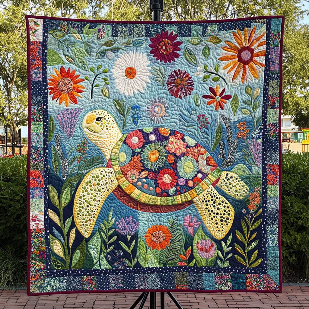 Aqua Voyage Quilted Blanket Cute Throw Blanket Christmas Presents For Sea Turtle Lovers