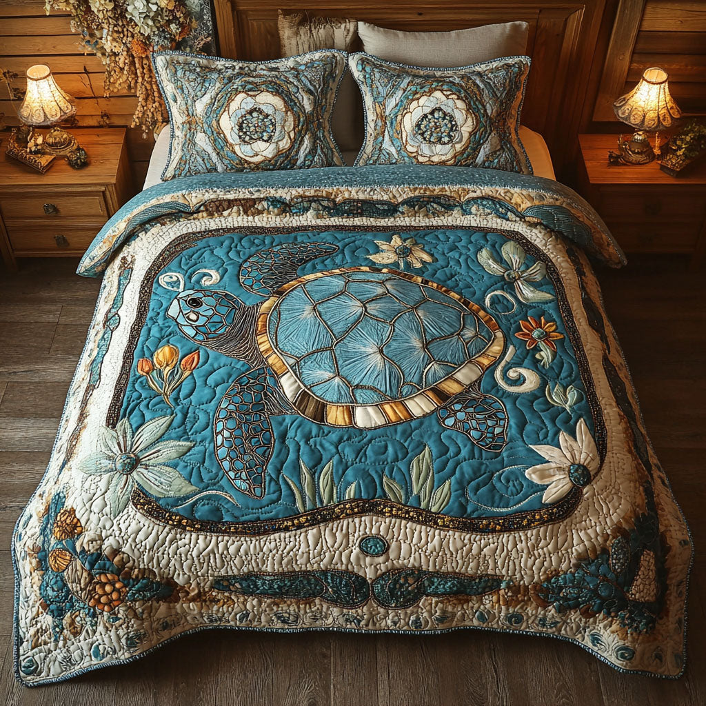 Aqua Wanderer Quilted Bedding Set Bedroom Decorations Unique Sea Turtle Gifts