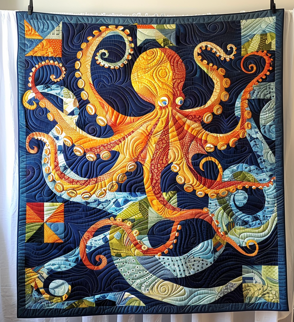 Aquatic Amaze Quilted Blanket  Octopus Blanket Cute Gifts For Friends