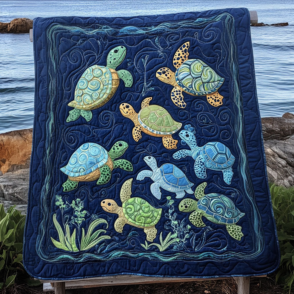 Aquatic Ambiance Quilted Blanket Unique Gifts For Turtle Lovers