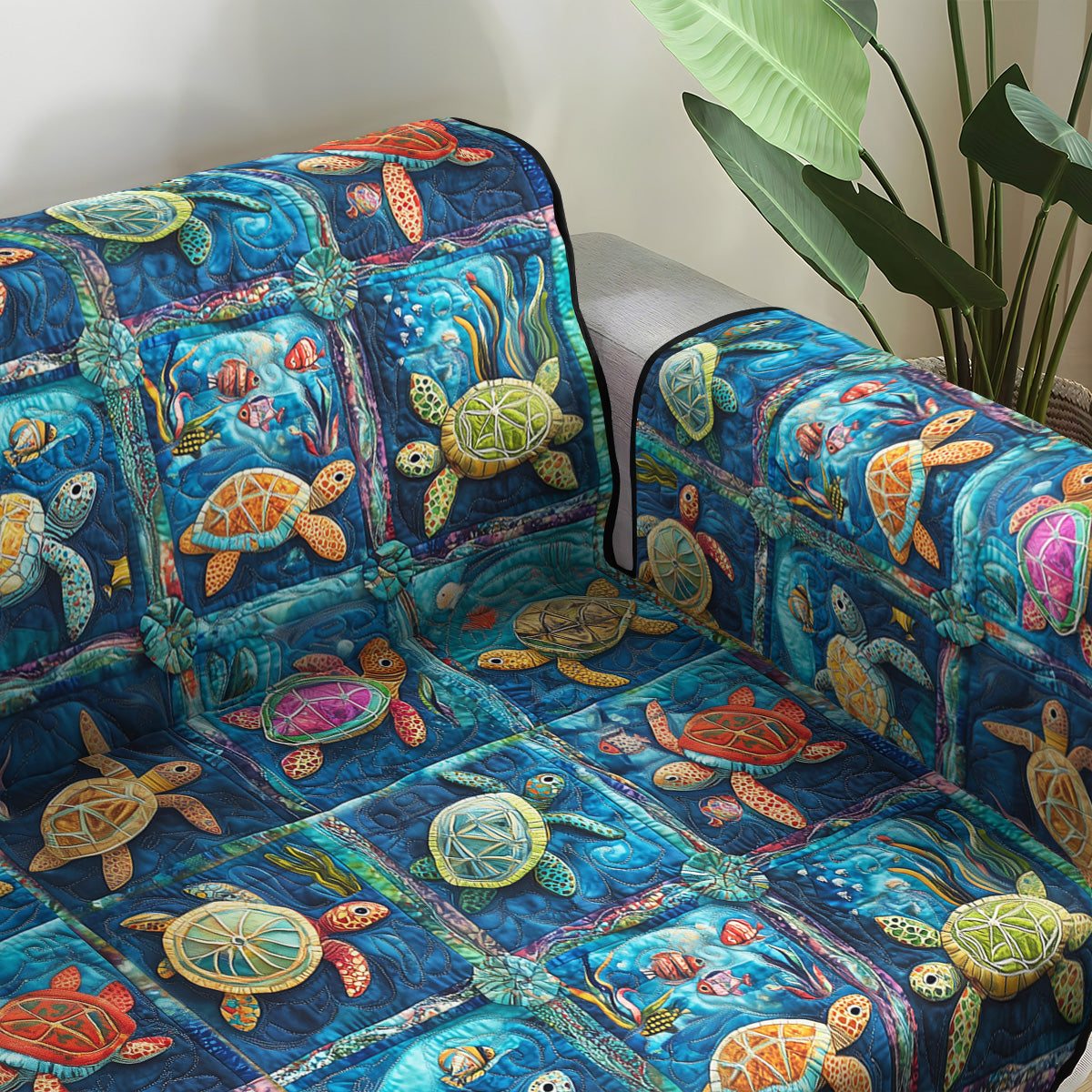 Aquatic Ambiance Quilted Sofa Cover Couch Protector Gifts For Sea Turtle Lovers