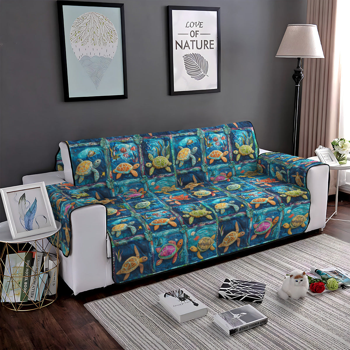 Aquatic Ambiance Quilted Sofa Cover Nice Couch Covers Retirement Gift for Men