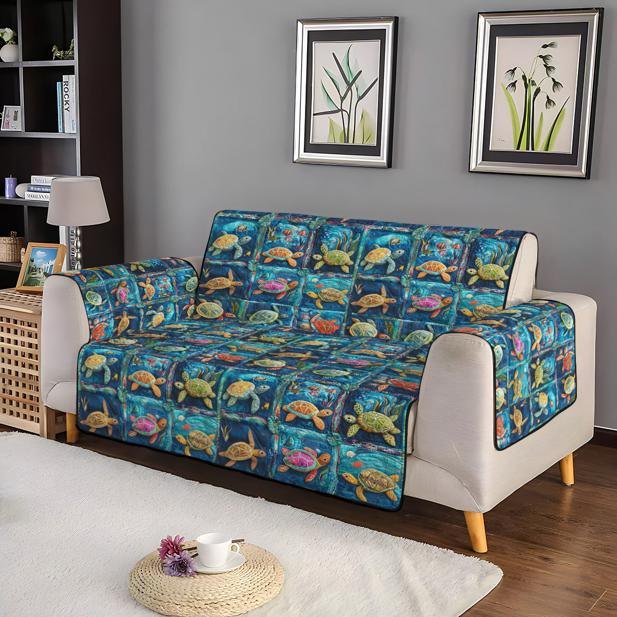 Aquatic Ambiance Quilted Sofa Cover Nice Couch Covers Retirement Gift for Men