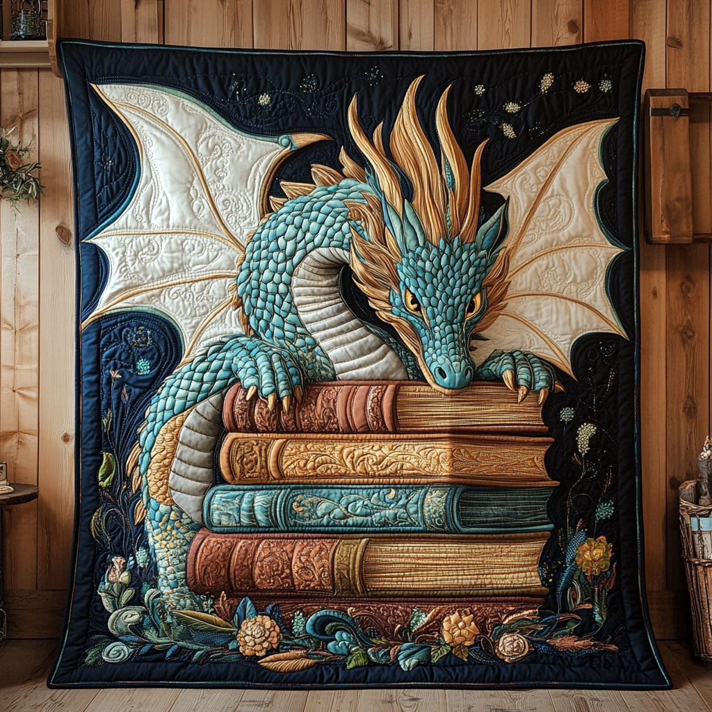 Arcane Dragon Book Quilt Luxury Quilt Blanket with Decorative Stitching