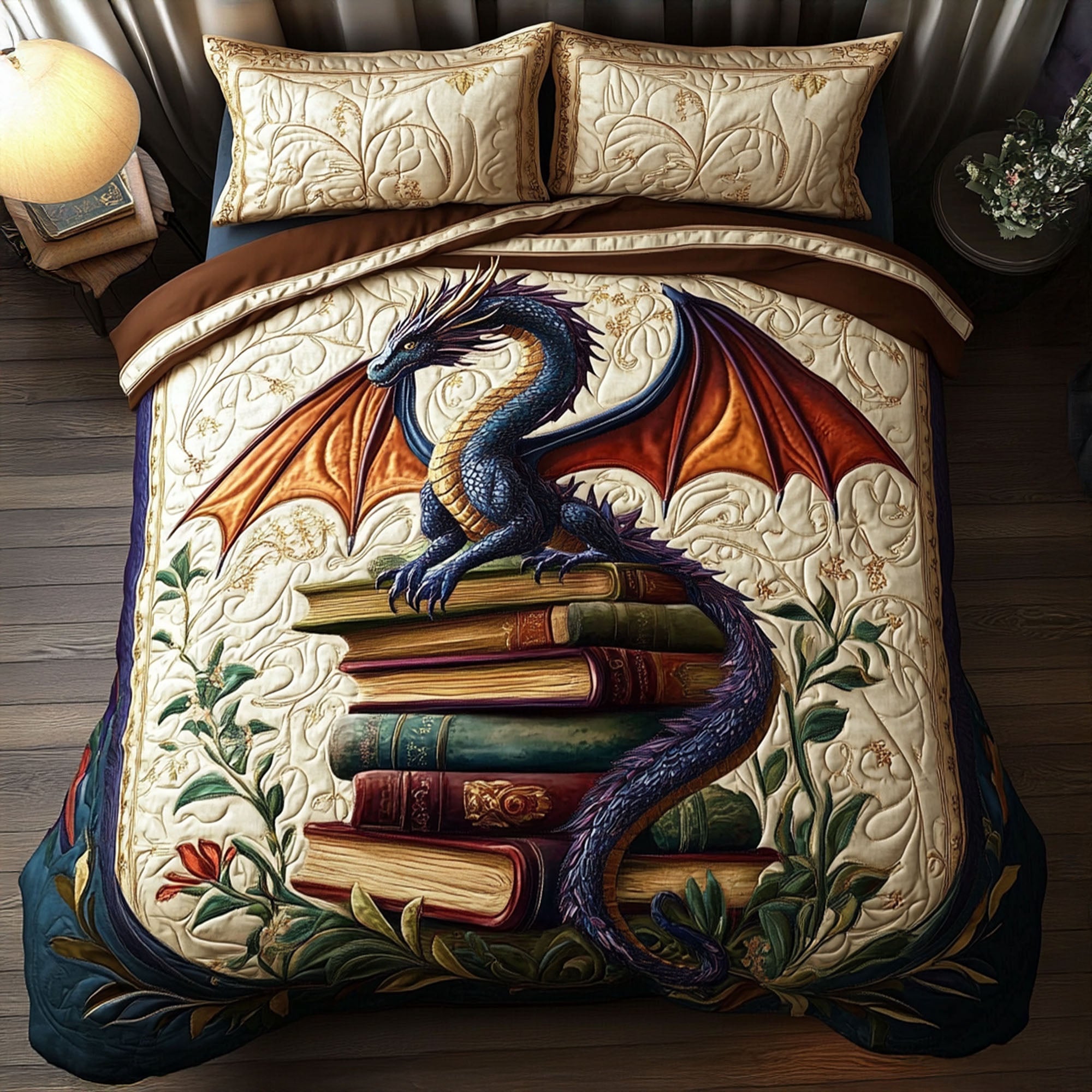 Arcane Dragon Quilted Bedding Set Xmas Holiday Duvet Cover Set Book Gifts For Father's Day