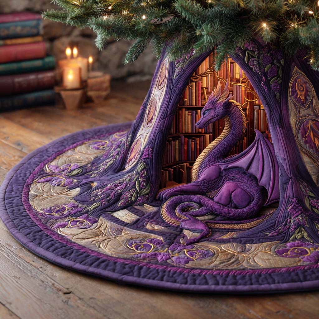 Arcane Library Guardian Quilted Tree Skirt Xmas Tree Decor Cool Gifts For Readers