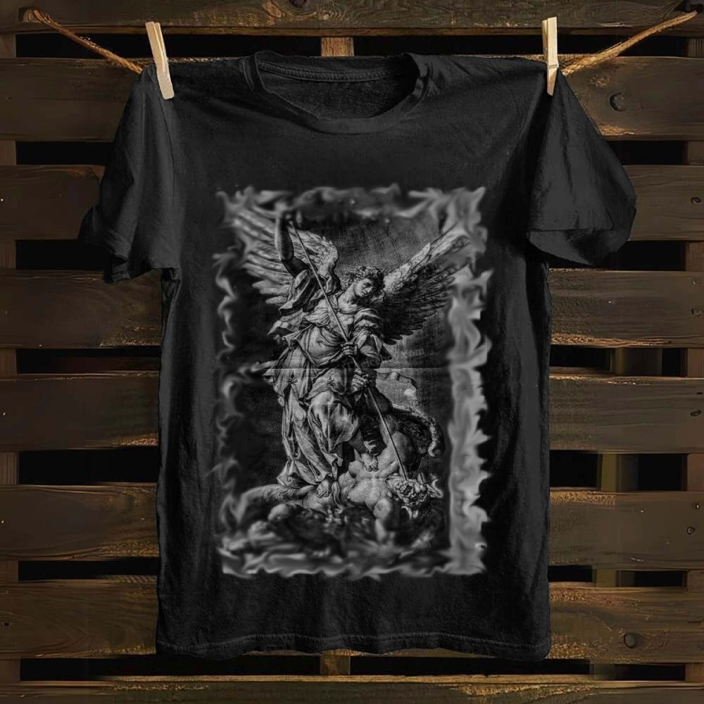 Archangel Michael Defeats Satan T-Shirt Christian Faith Apparel Best Gift