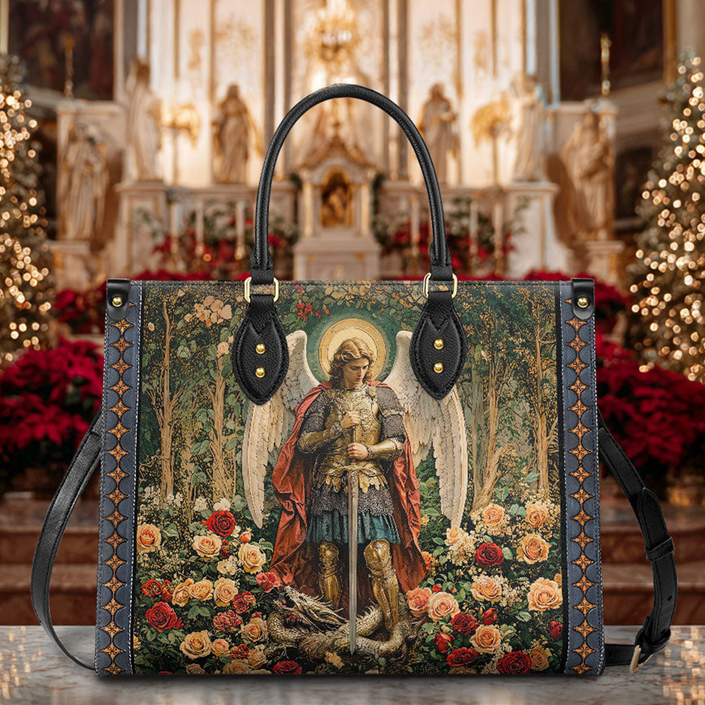 Archangel's Triumph Leather Bag St Michael Archangel Handbag Christmas Presents For Wife