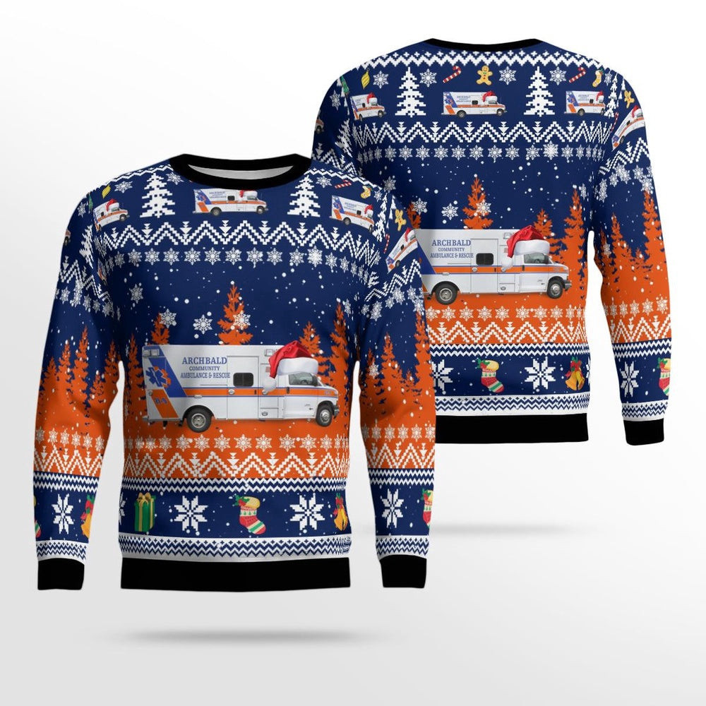 Archbald Pennsylvania Archbald Community Ambulance & Rescue Squad AOP Ugly Sweater Xmas Unisex Sweater Christmas Gifts for Men Women